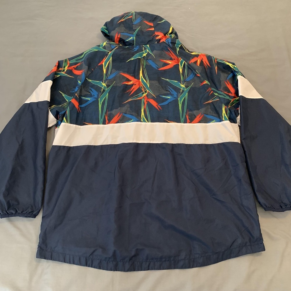 Russell Jacket Mens 2XL Blue Tropical Floral Hooded Windbreaker Zip Pockets - Picture 5 of 6